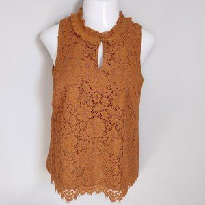 J. Crew Copper Brown Lace Ruffle Neck Sleeveless Blouse Small